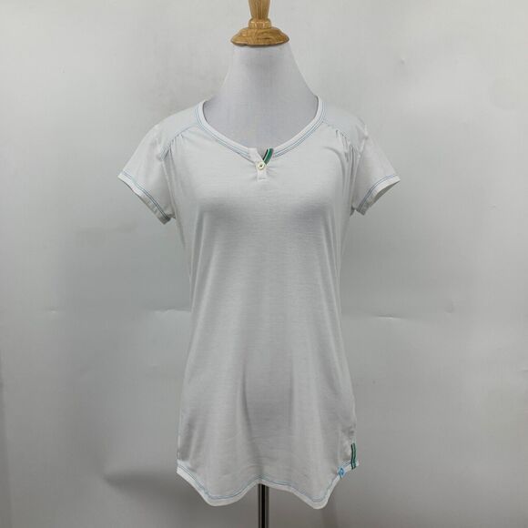 Marmot Shirt Womens S Small White Henley Stretch Tencel Blend Short Sleeve Tee - Picture 2 of 11